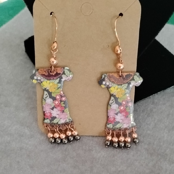 Hand Crafted Jewelry - Hand Crafted Bohemian Floral Dress Dangle Earrings With Copper